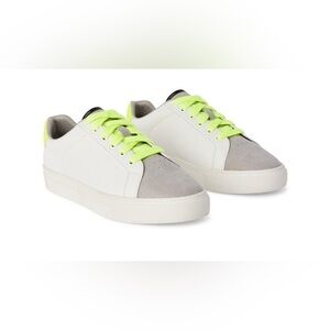 Women’s White & Neon Yellow Low-Top Sneakers Size 9 Casual Lightweight Shoes